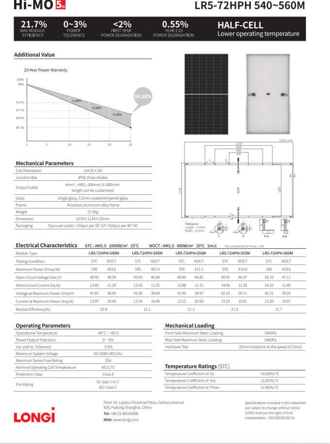 540w Miniature Solar Panels 182mm Silicon Longi 540w Mono Perc LR5 ...